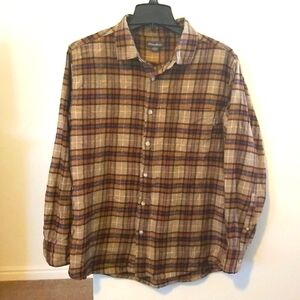 Eddie Bauer Men's Medium Cotton Bristol Flannel Khaki Plaid Shirt